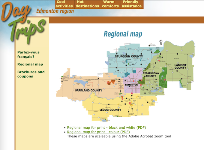 Edmonton Day Trips regional map page
